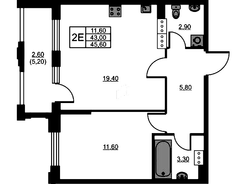 1-комнатная квартира 45.6 м², 4/13 эт., ЖК «Тайм Сквер»